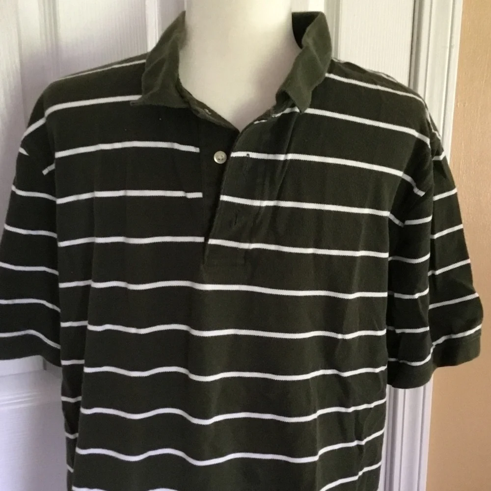Croft and Barrow Preppy Olive Green and White Striped Polo Size XL
